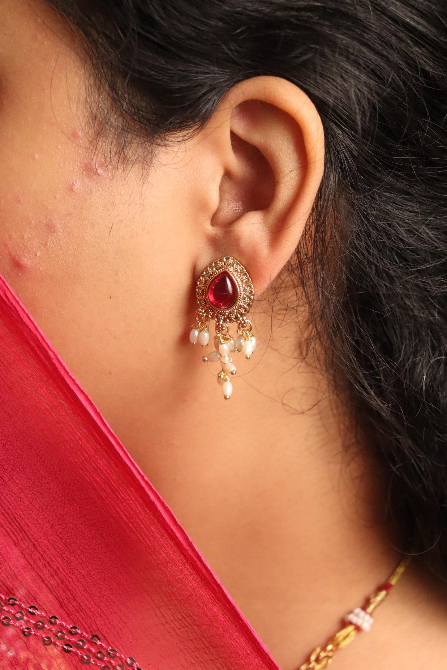 Pink and Pearl Hasli Necklace set