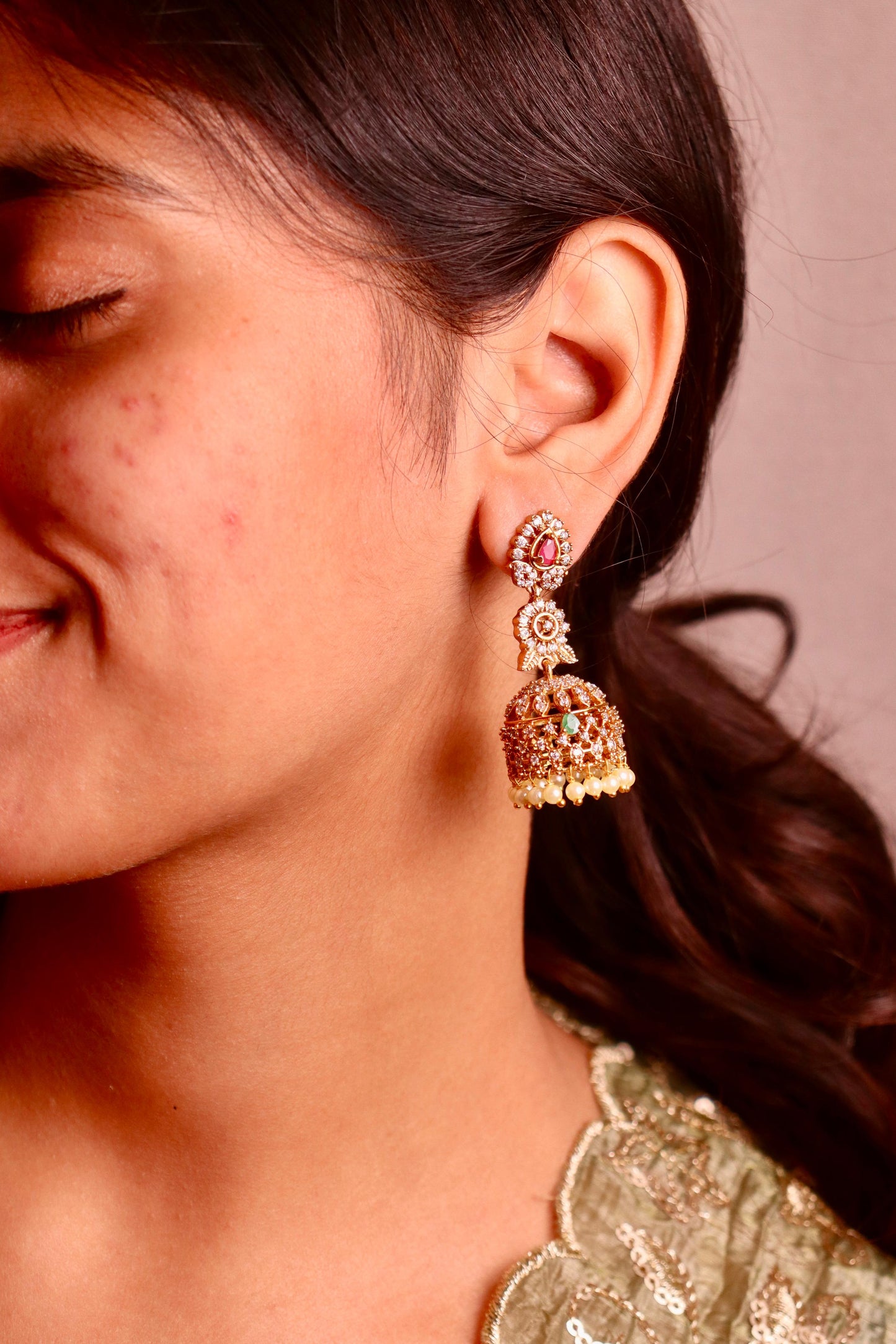 Pushp Ad pink and Green Earrings