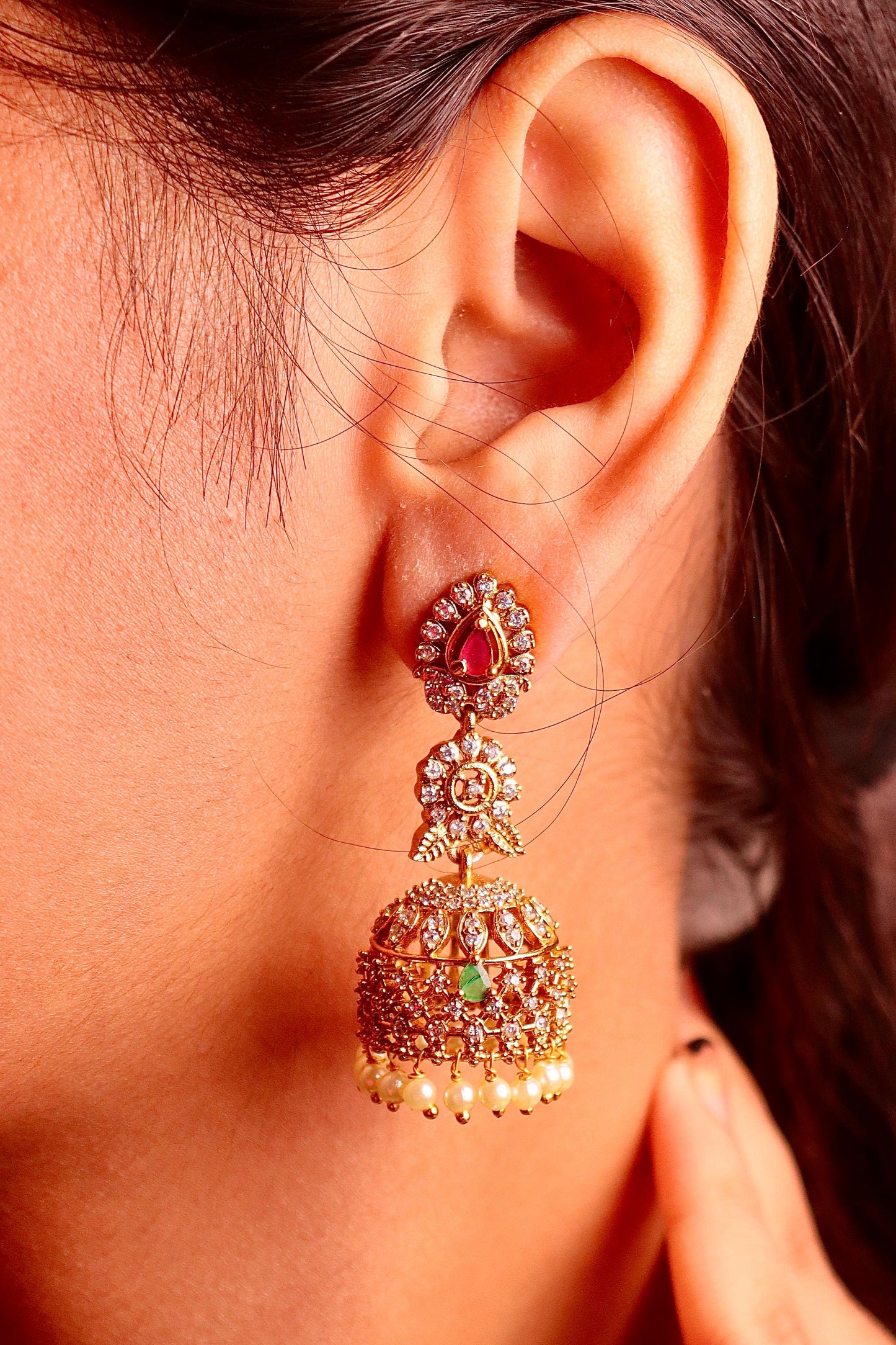 Pushp Ad pink and Green Earrings