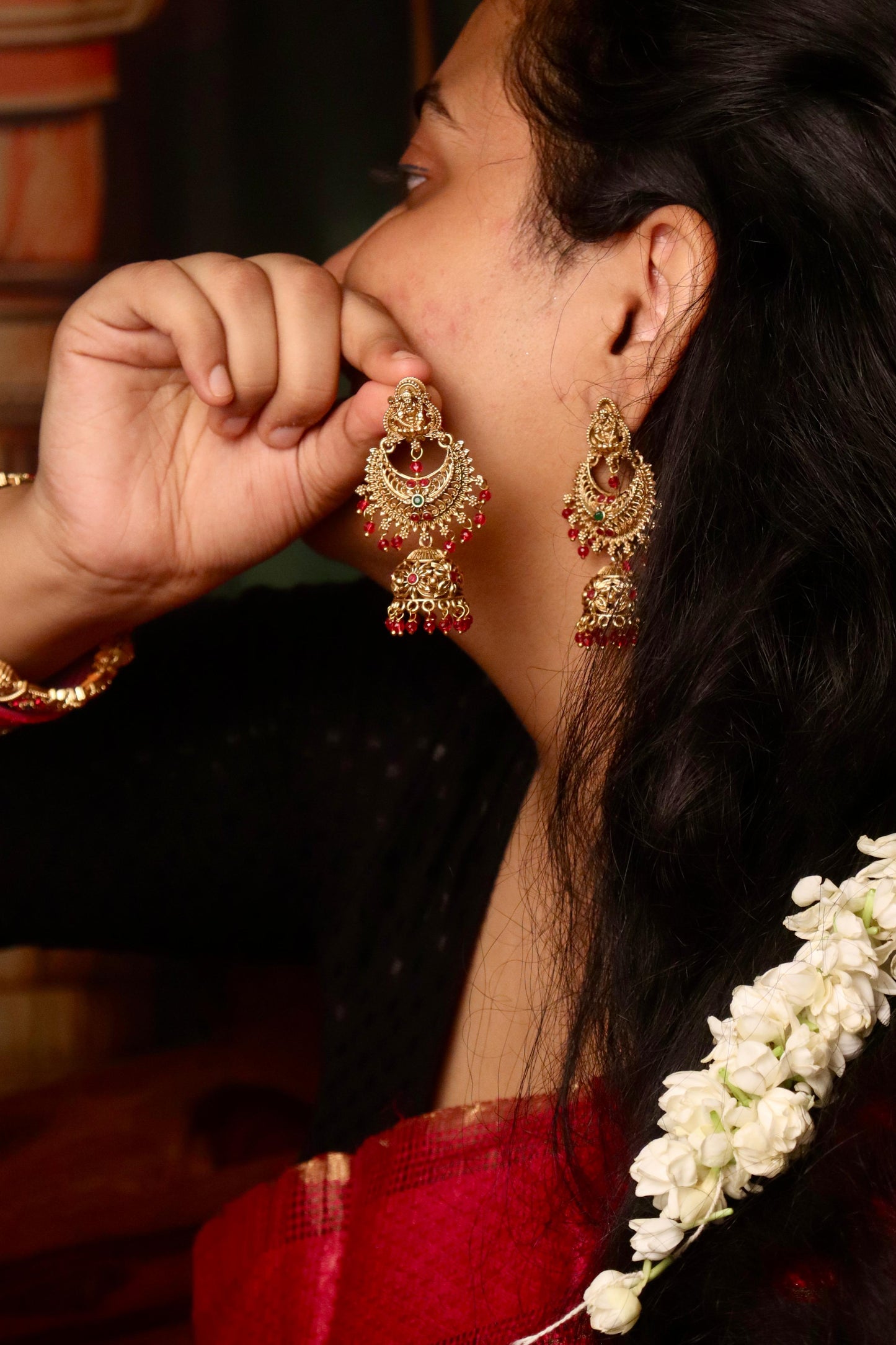 Pink Amrutha Temple Jhumka