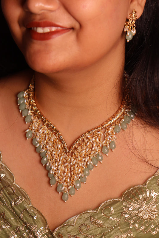 Jhankar Green Golden Necklace