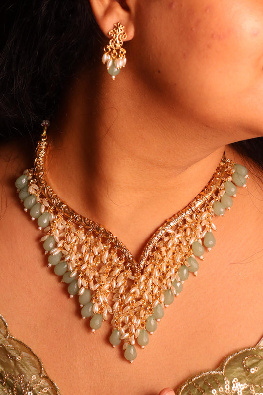 Jhankar Green Golden Necklace