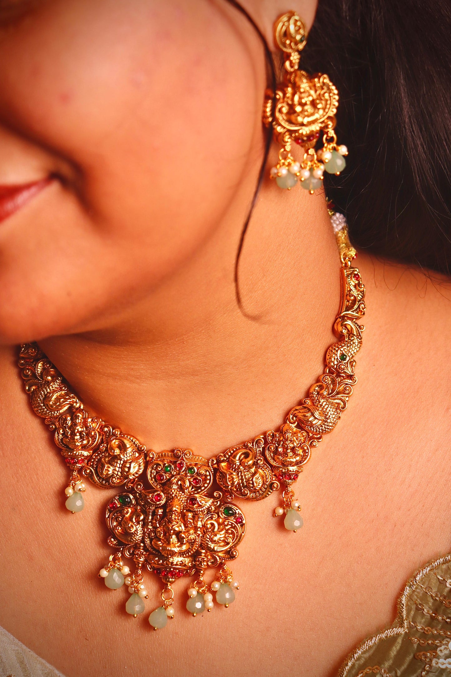 Green Laxmi Temple Necklace