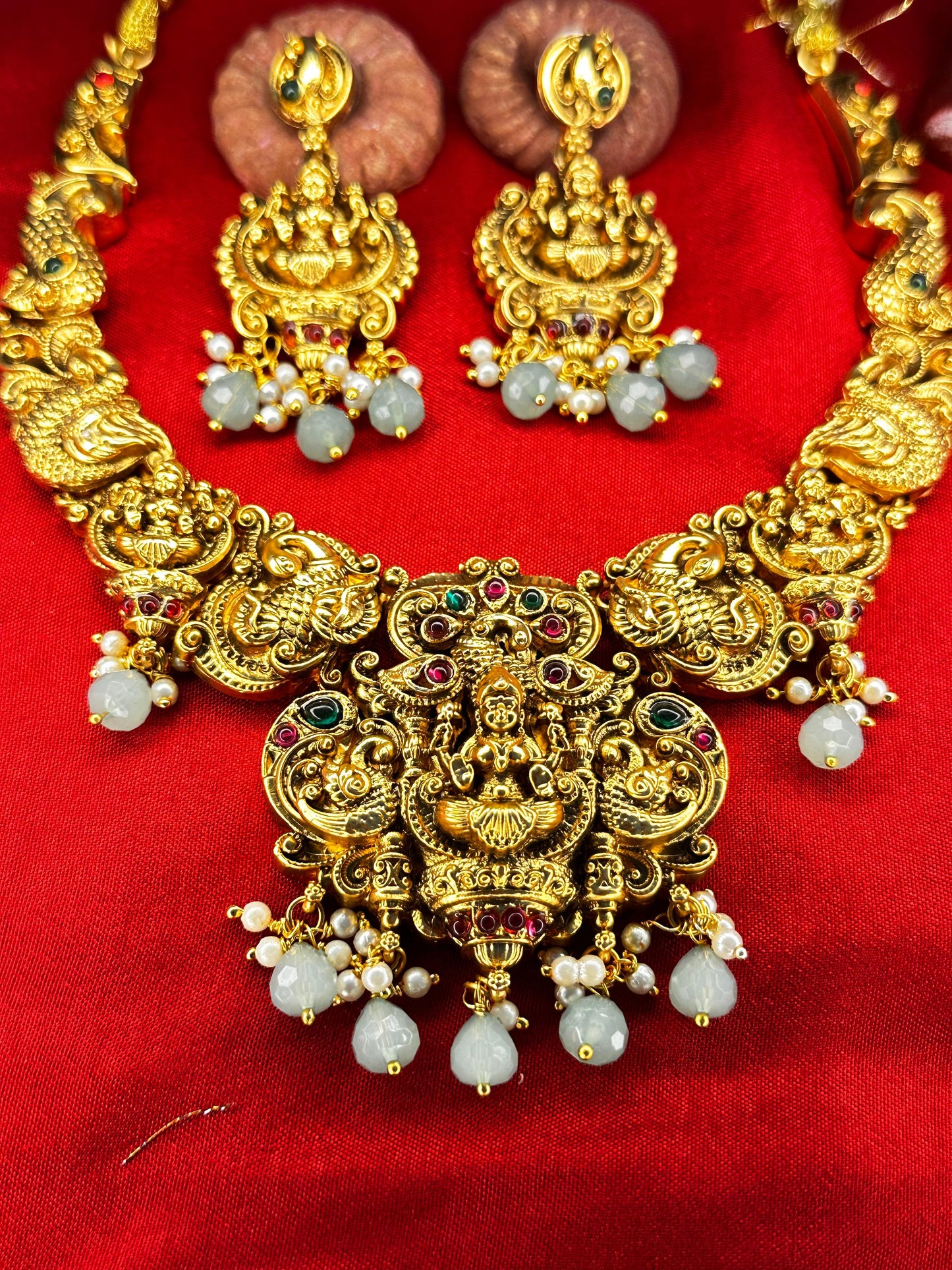 Green Laxmi Temple Necklace