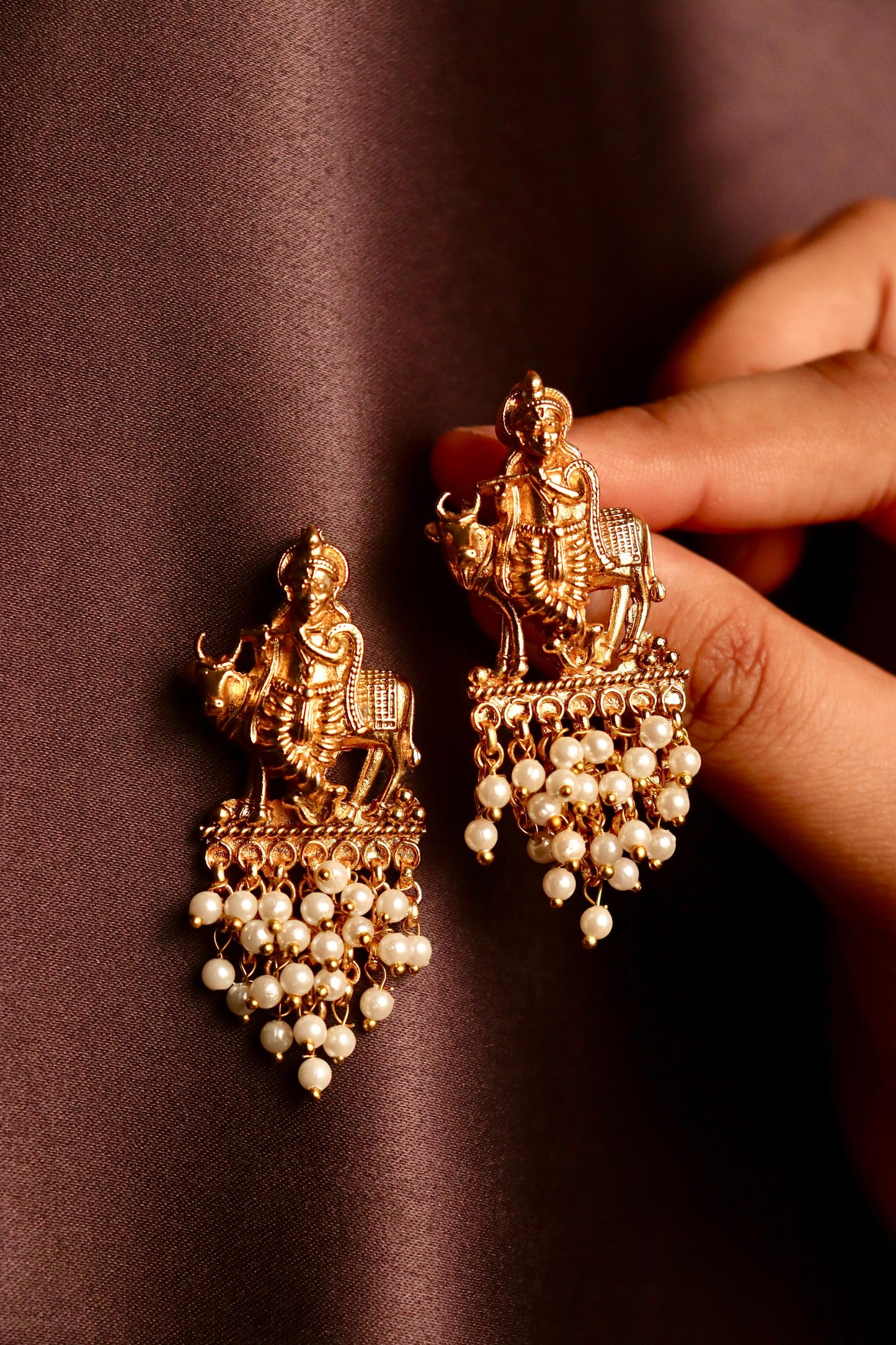 Shri Krishna White Earrings