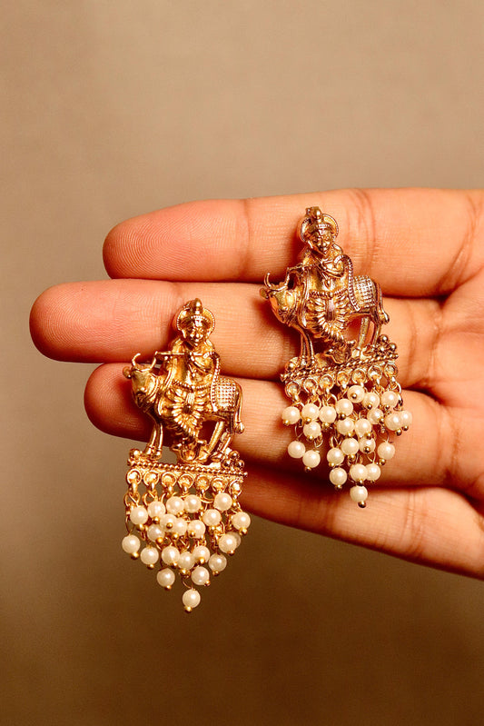 Shri Krishna White Earrings