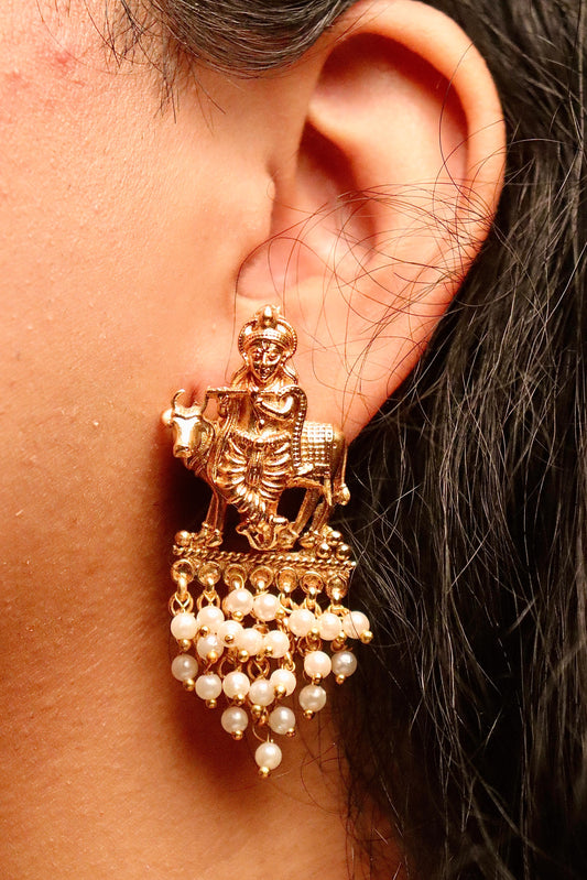 Shri Krishna White Earrings