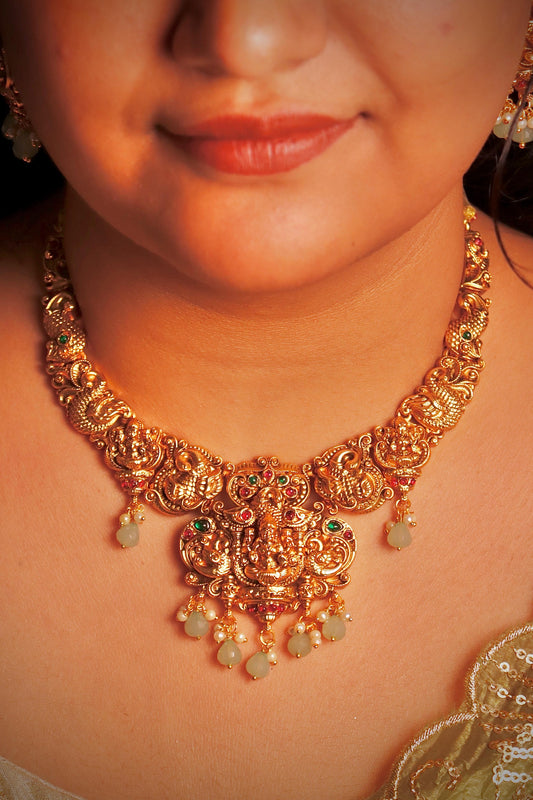 Green Laxmi Temple Necklace