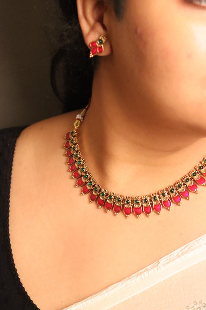 Metallic Pink Choker Necklace set
