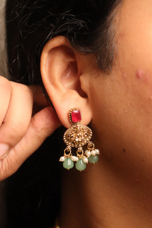 Ruby Green Temple Necklace Set