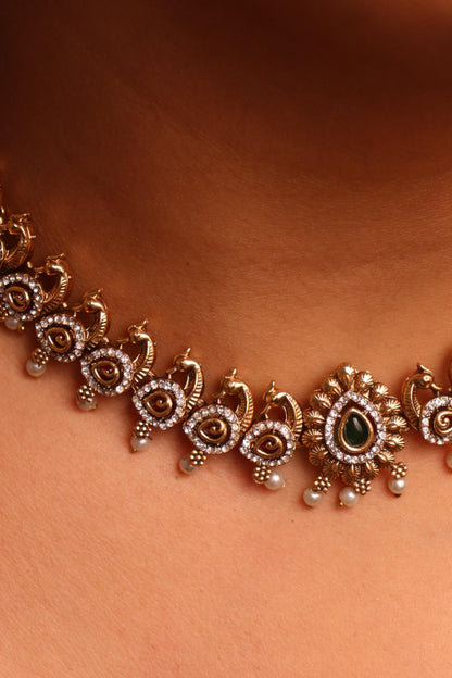Green Mayur AD Necklace Set