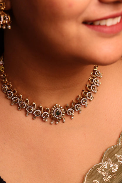 Green Mayur AD Necklace Set