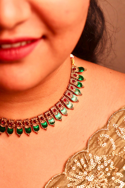 Metallic Green Choker Necklace Set
