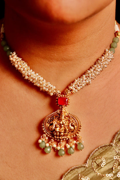 Ruby Green Temple Necklace Set