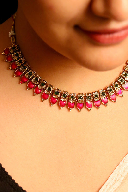 Metallic Pink Choker Necklace set