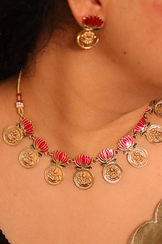 Padma Coin Lotus Necklace Set