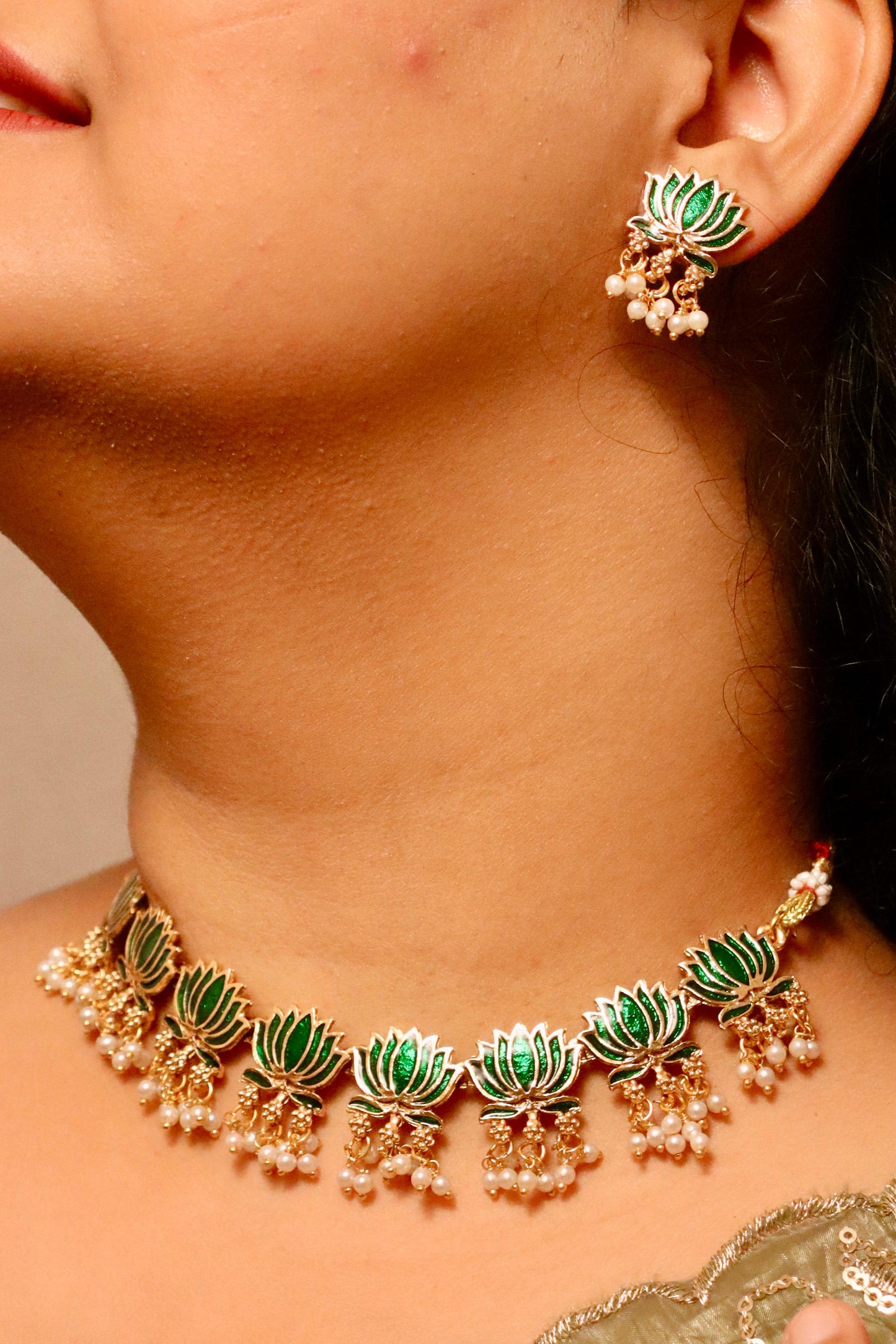 Padma lotus green Necklace Set