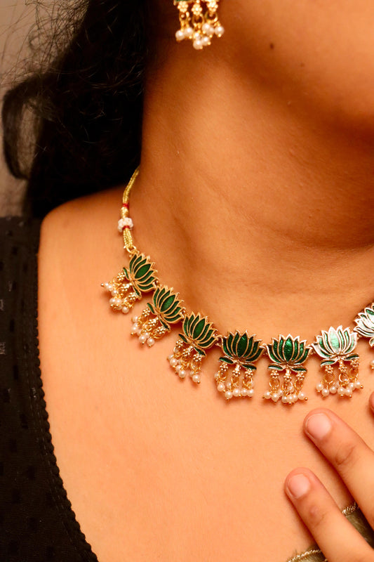 Padma lotus green Necklace Set