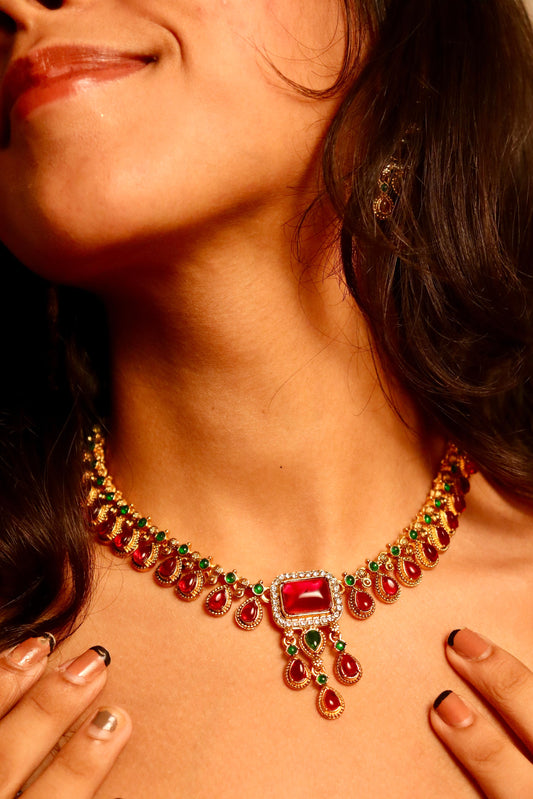 Ruby Red and Green AD Necklace