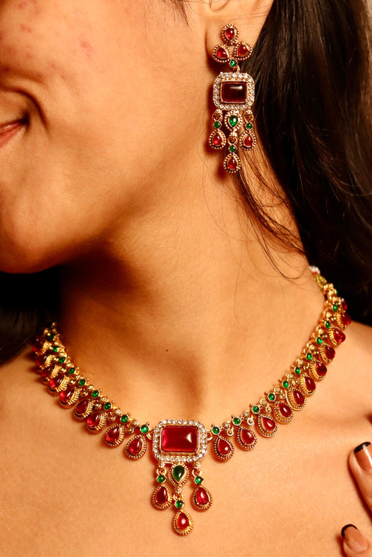 Ruby Red and Green AD Necklace