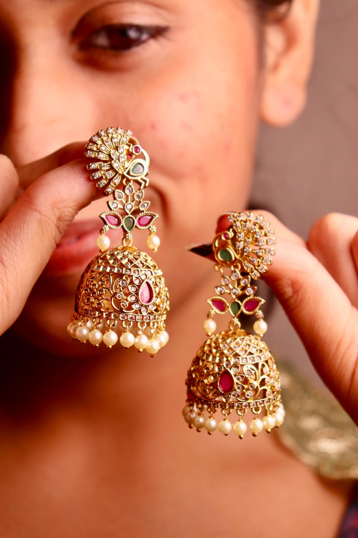Mayur AD Green and Pink Earring
