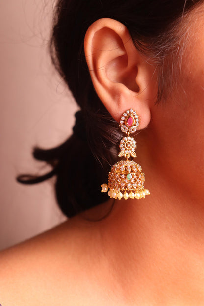 Pushp Ad pink and Green Earrings