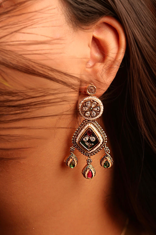 Rukh Green and red Kundan Earring