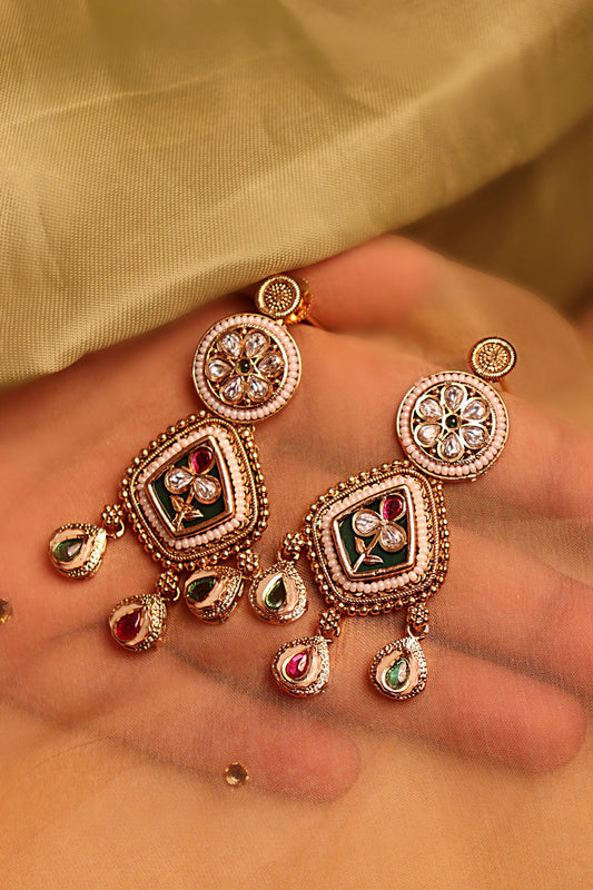 Rukh Green and red Kundan Earring