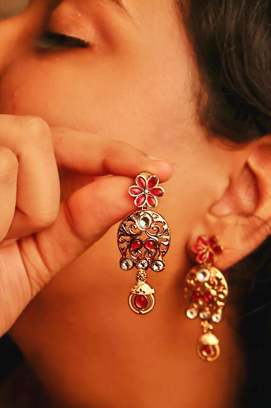 Kumudini Kundan Pink Fillgree Earrings