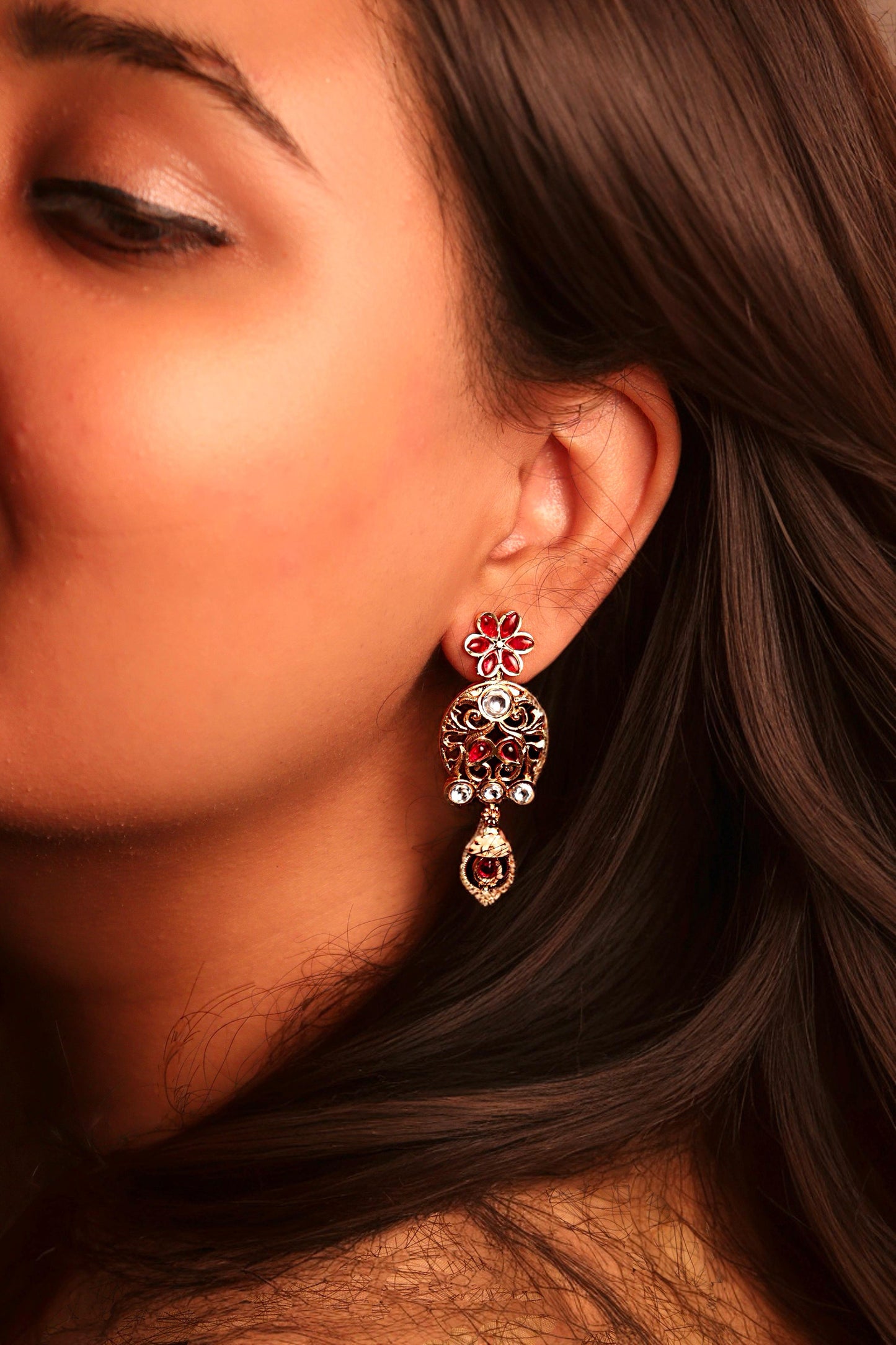 Kumudini Kundan Pink Fillgree Earrings