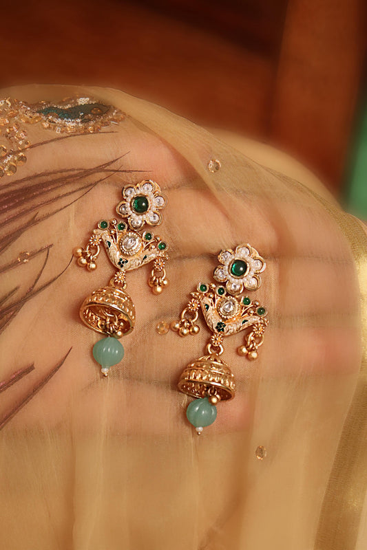 Green Phool Jhumkas