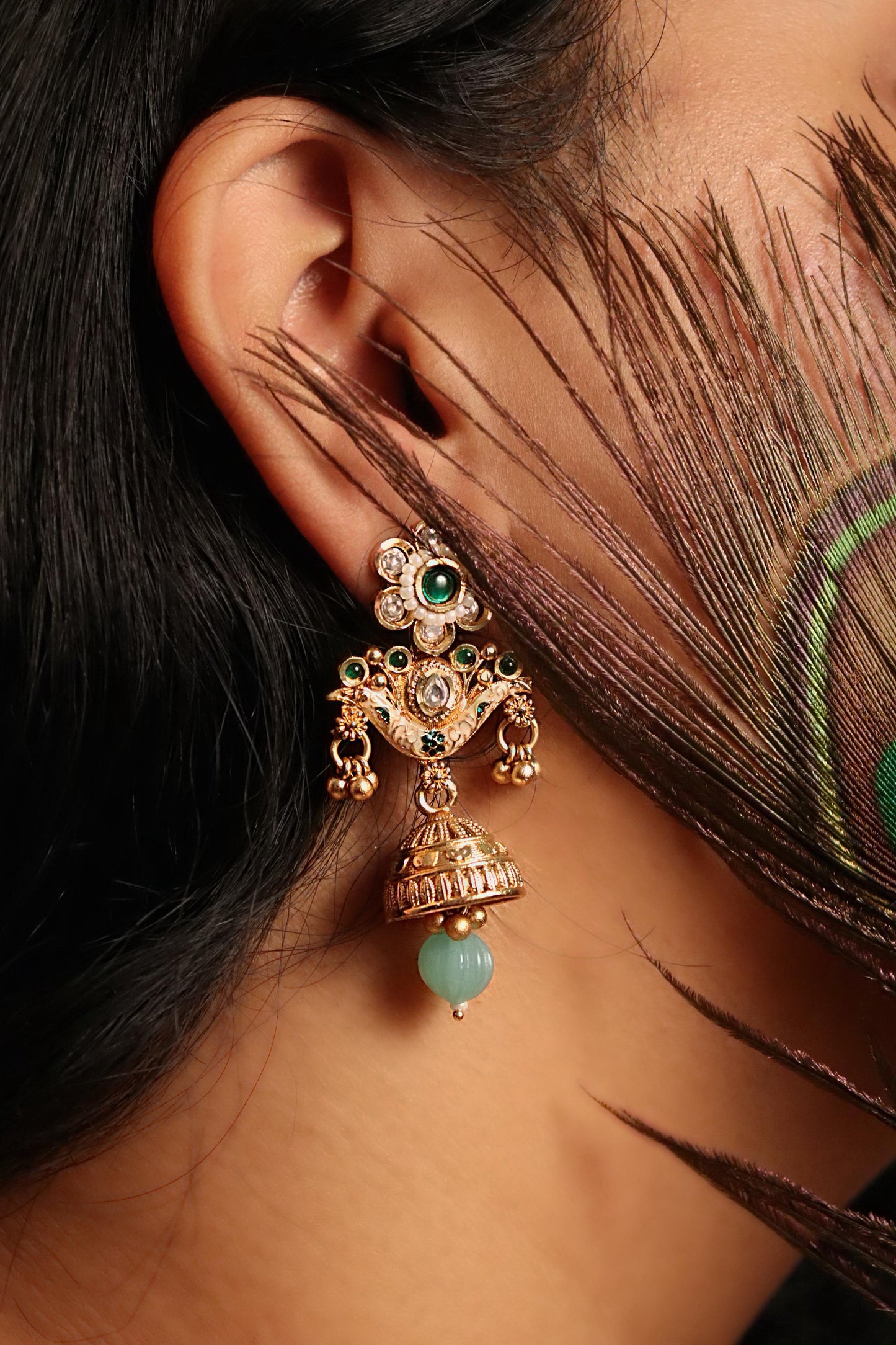 Green Phool Jhumkas