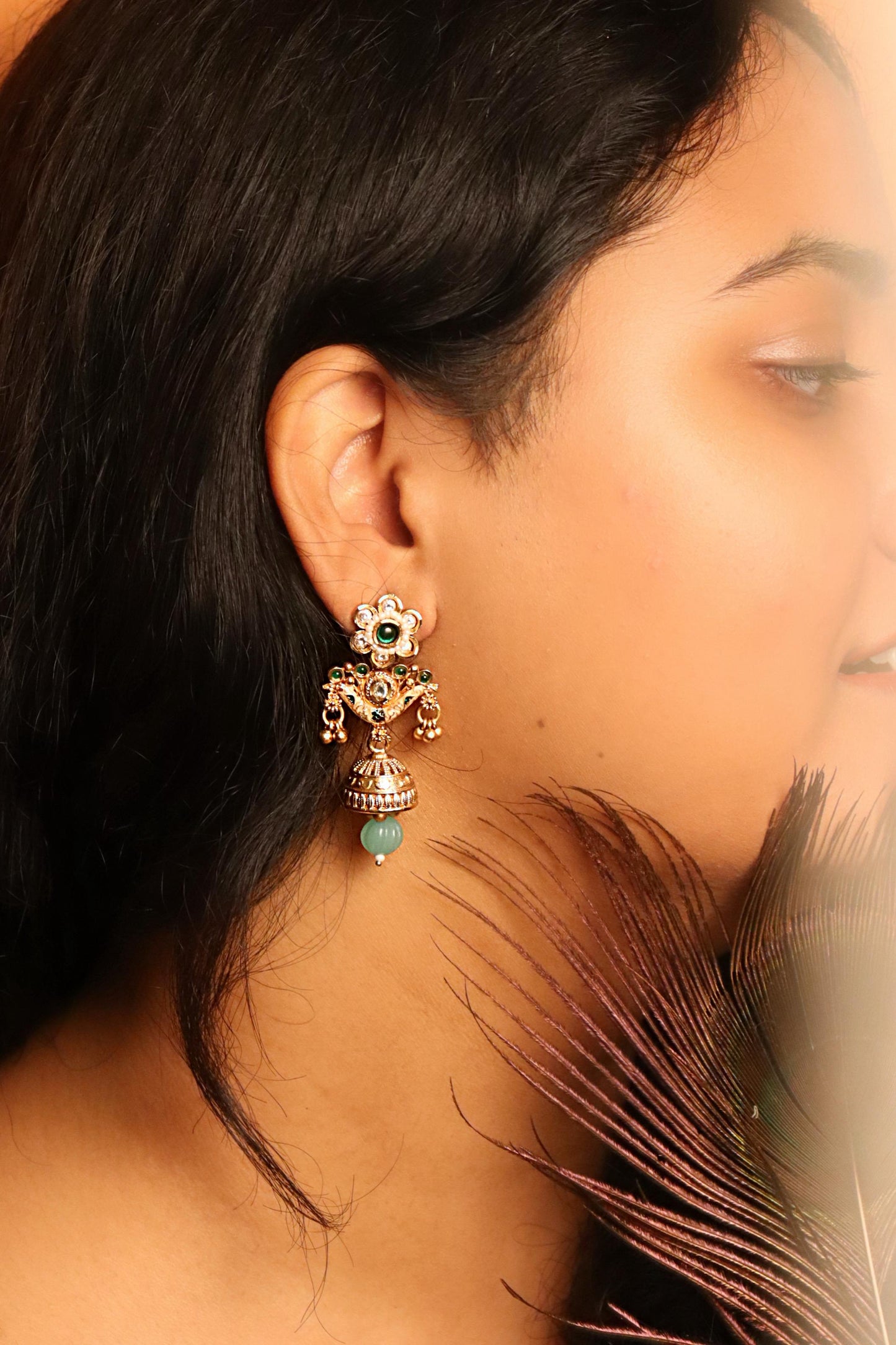 Green Phool Jhumkas