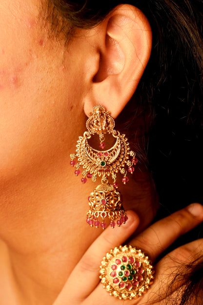 Pink Amrutha Temple Jhumka