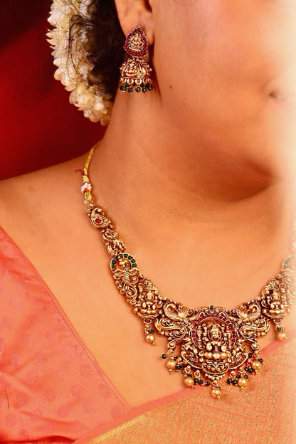 Antique Dhanlaxmi Temple Green Necklace set