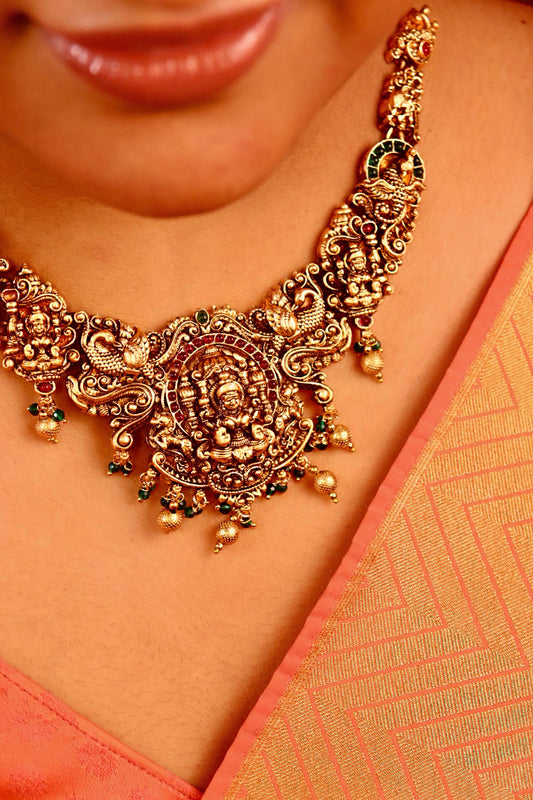 Antique Dhanlaxmi Temple Green Necklace set