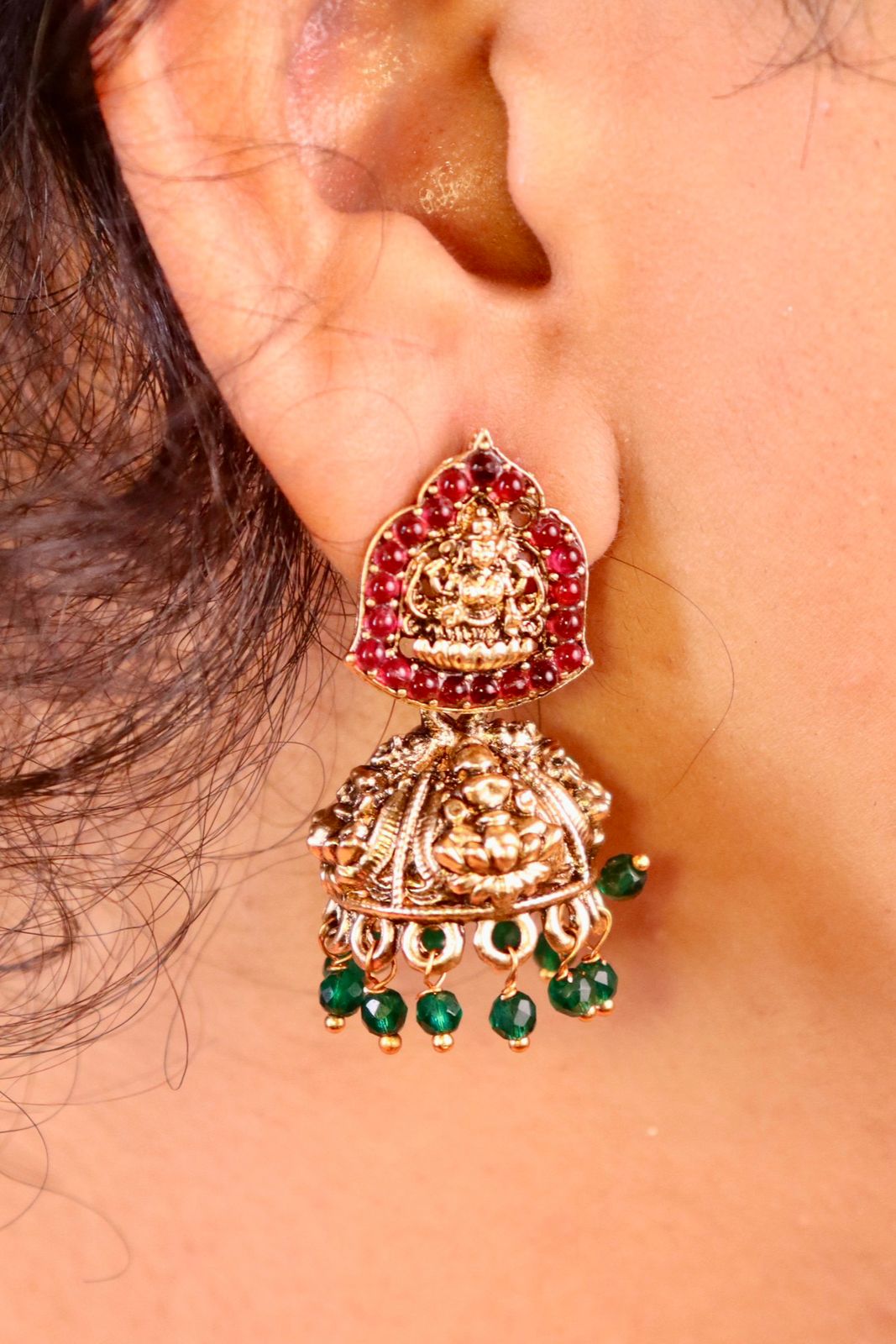 Antique Dhanlaxmi Temple Green Necklace set